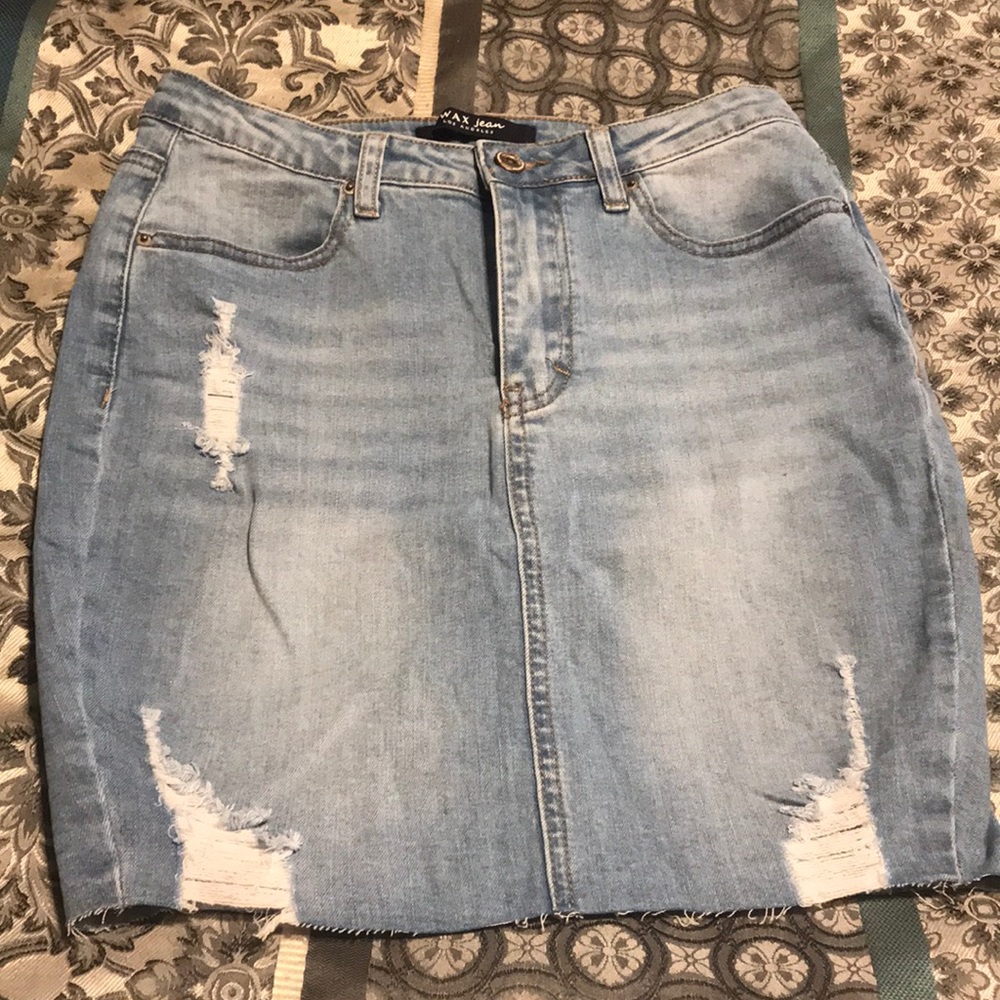 Distressed jean skirt